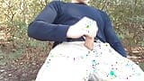 I jerk-off on a log on a windy day in the woods, public jerk-off. snapshot 10