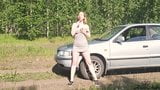 Hot Girl Licking Lollipop and Masturbates Pussy Outdoor snapshot 1