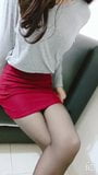 Crossdresser - red pencil skirt tease 2 snapshot 3