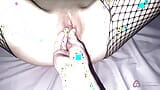 Finger masturbation in two holes! Teen in bodystockings with natural tits! Close-up! POV! snapshot 6