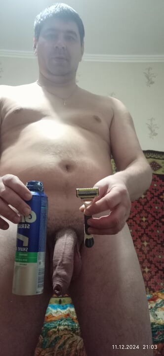 Shaving time. Masturbation. It's my new hairstyle of dick