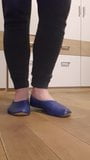 Blue leather gymnastic slipper play with a dildo snapshot 1