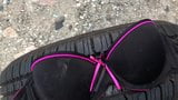 Fucking Victorias Secret Bra on top a Tire snapshot 1