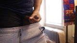 Grey sweatpants dick print masturbação bbc provocação grande bolas snapshot 10