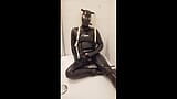 Latex crossdresser, gagged masturbating and cums all over suit snapshot 10