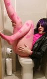 Crossdresser playing with cock in pink tights snapshot 7