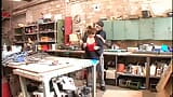 Granny looking for sex goes in lingerie to her lover in the workshop to get her hairy pussy pounded snapshot 2