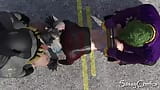 Harley Quinn, Joker, Batman Public Threesome on highway road in Texas. snapshot 3